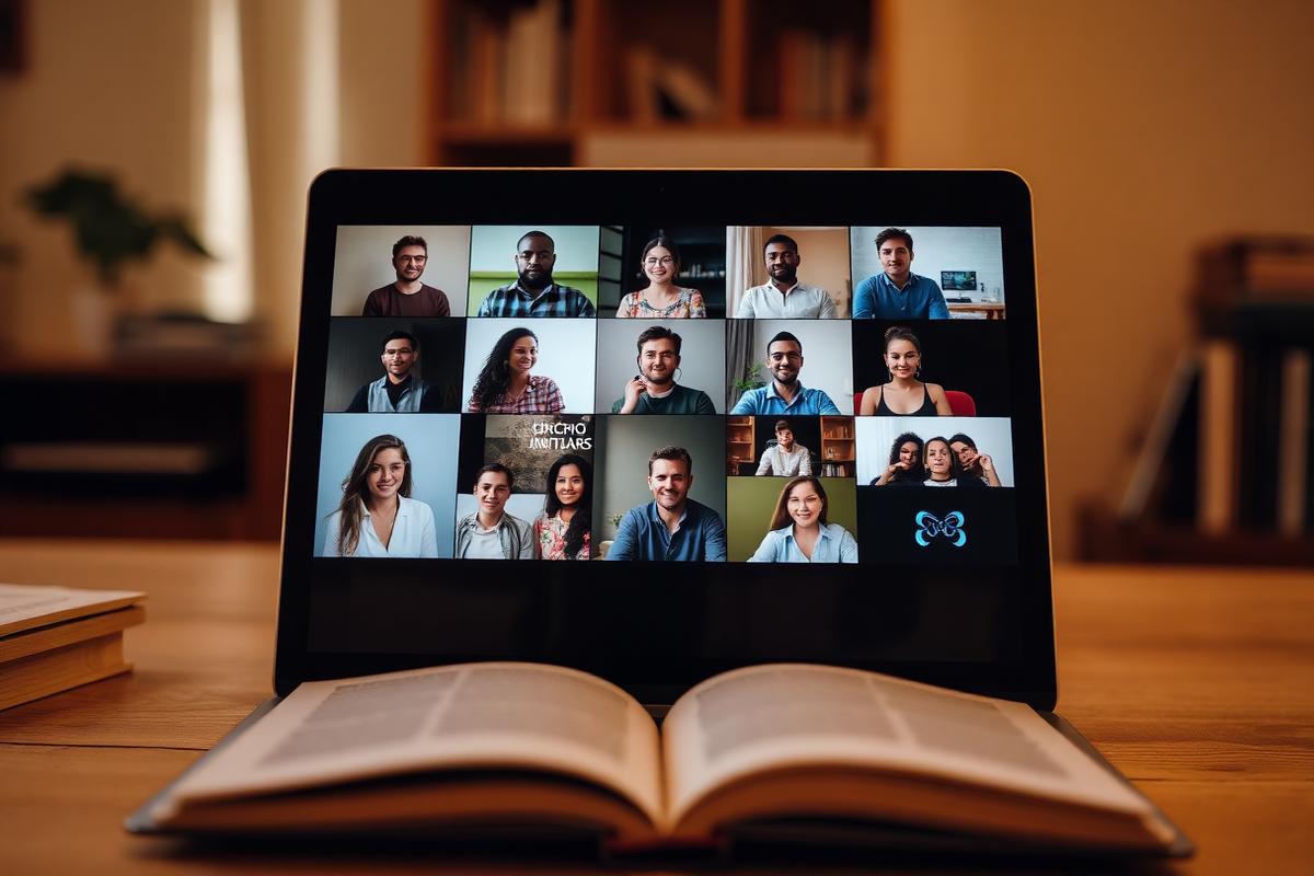A virtual book discussion on a laptop screen